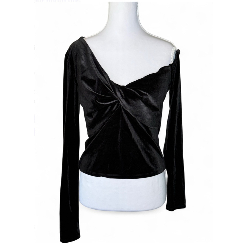 🖤 Elodie Black Velvet Twist-Front Off-Shoulder Top – Size M – NWT – Nordstrom